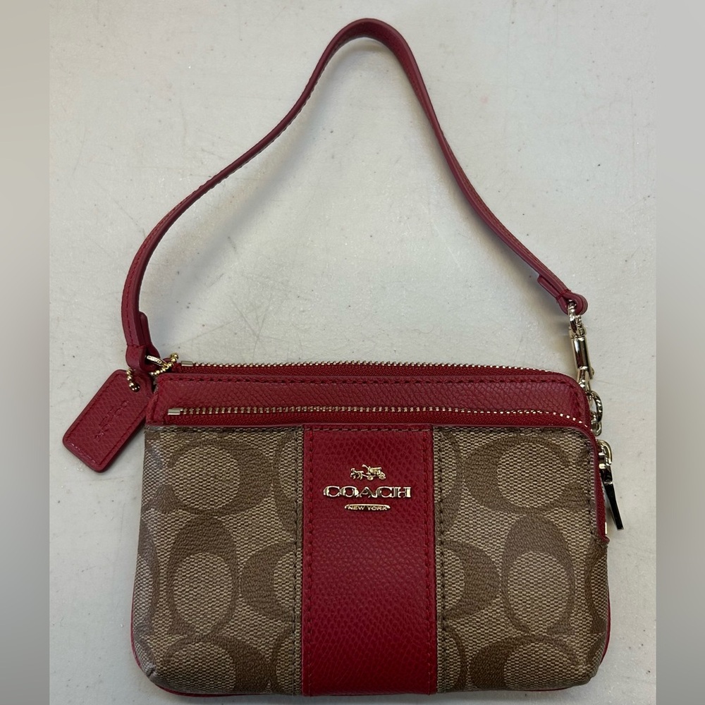 Coach Red and Brown Signature Clutch